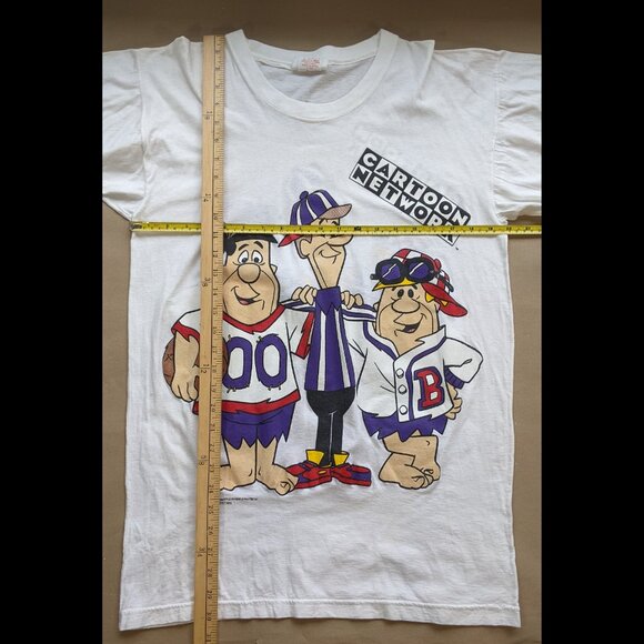 Vintage Cartoon Network T-Shirt AOP Flintstones Scooby Jetson Double-Sided 90s S - Picture 9 of 9